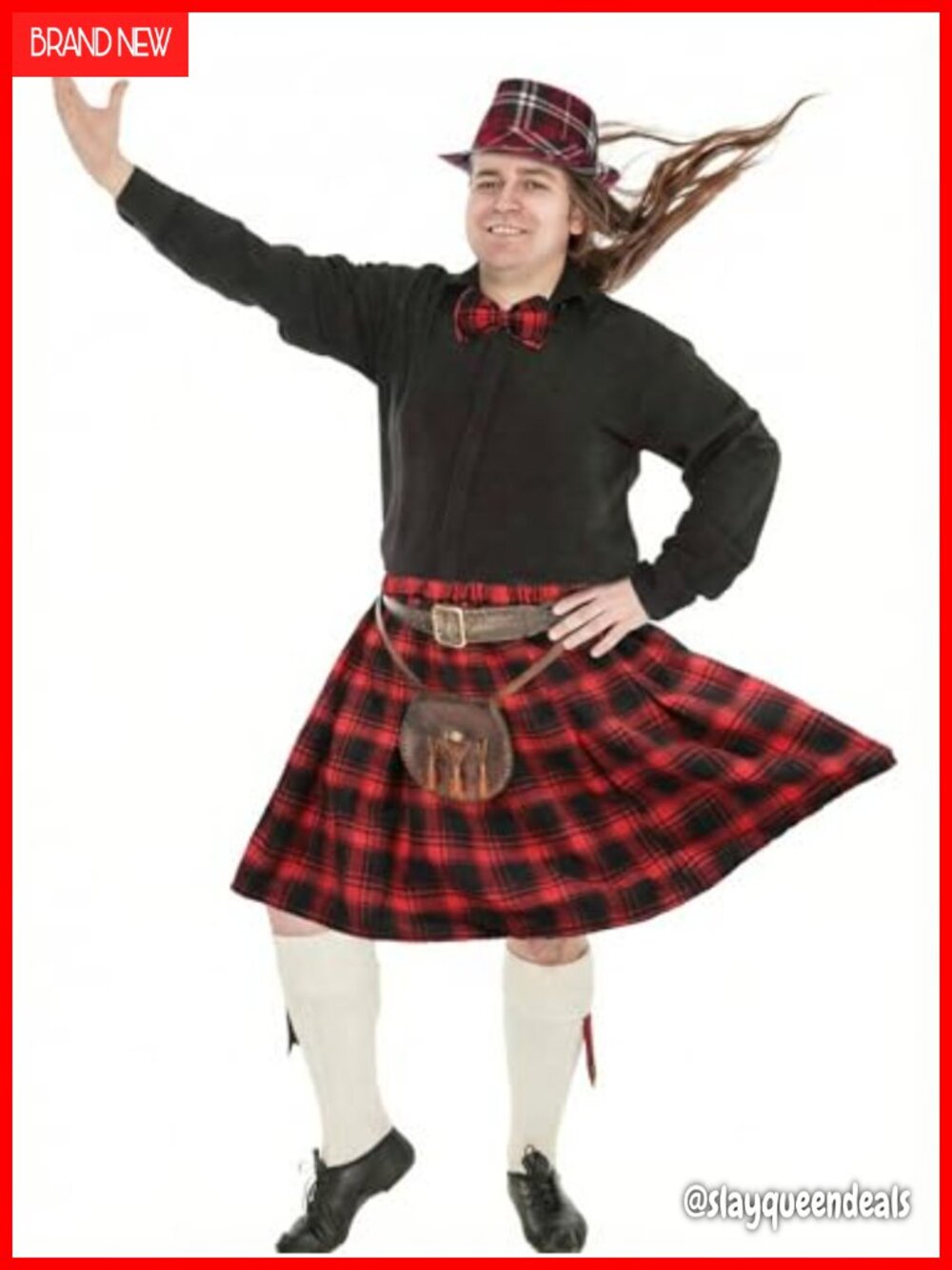 Adult Buffalo Plaid Kilt with Bow Tie Tartan Pleated Skirt